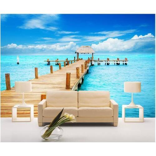 Custom photo 3d wallpaper Seaside wooden bridge scenery background living room home decor 3d wall murals wallpaper for walls 3 d