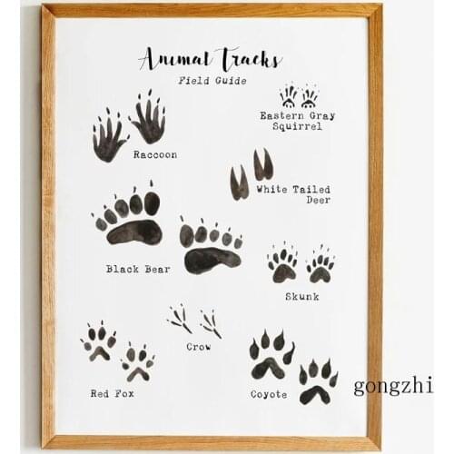 Natural Forest Animal Tracks Poster Prints Wolf Bear Fox Deer Bird Footprints Canvas Painting Wall Art Picture Living Room Decor