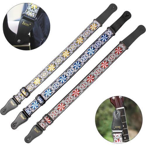 Vintage Flowers Stripes Bohemia Style Durable Guitar Strap with Woven Embroidery Fabrics for Guitar Bass 3 Colors Optional