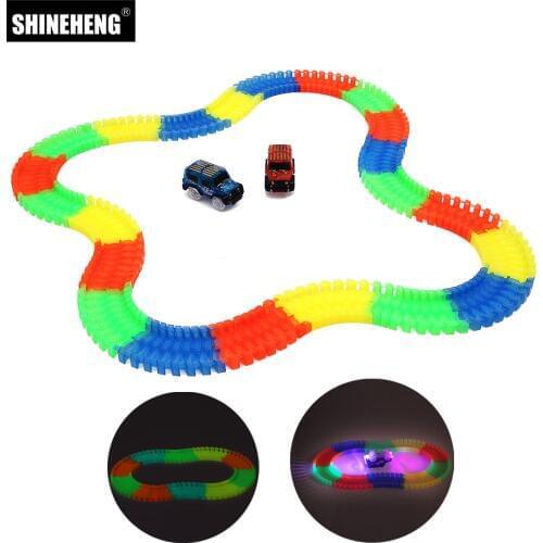 Shineheng Miracle Flexible Track Slot Car with LED Light Glows In The Dark Racing Track Railway Toys Gift for Children Kids