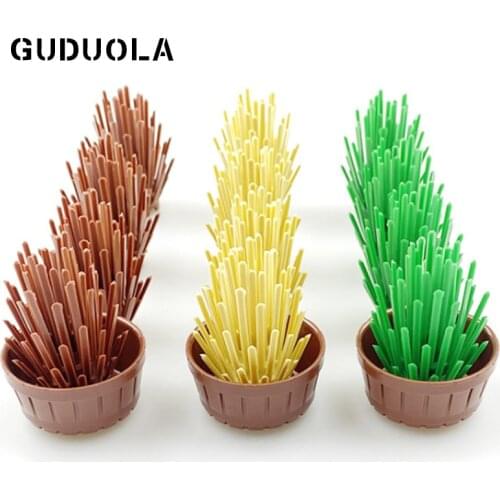 Guduola Special Brick Barrel with Axle Hole 64951 Flowerpot Jungle Parts Bushes Thick growth of grass 52208 MOC Block 10pcs/LOT