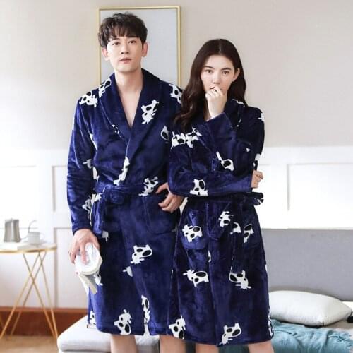 Thick Warm Robes For Women Mens Home Clothes Sleepwear Long Kimono Robes Dressing Gown Couple Pajamas Bathrobe Anime Cow Pyjamas