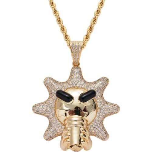 Hip Hop Micro Paved AAA Cubic Zirconia Bling Ice Out Drinking Water Sun Pendants Necklace for Men Rapper Jewelry Gold Color