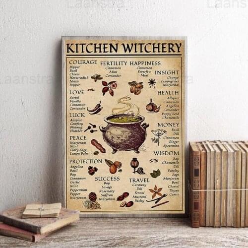 Vintage Poster Kitchen Witchery Witches Magic Knowledge Art Wall Pictures Funny Posters and Prints Decoration Canvas Painting