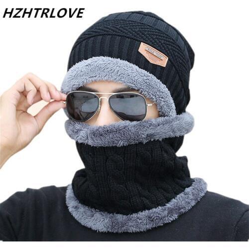 High Quality Add Wool Neck Warmer Winter Hat Knit Scarf Cap Winter Hats For Men Women Knitted Hat Fur Beanies Knit Hat Skullies