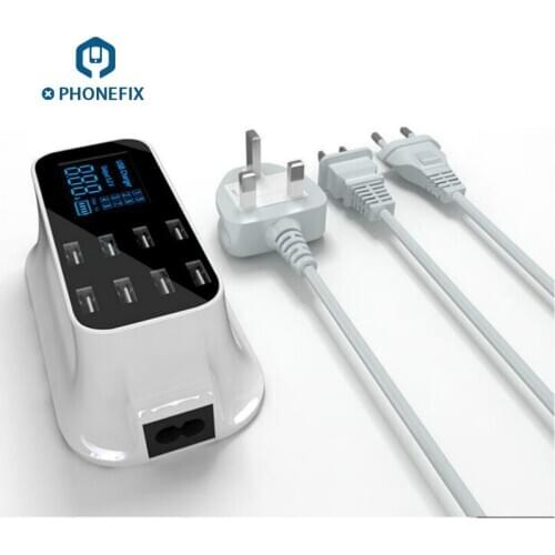 PHONEFIX 8 Port Multiple 2A 100V To 240V USB Charger Adapter Desktop Charger Fast USB Charger With LCD Display for iPhone Repair