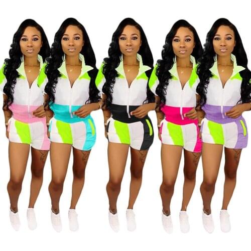 CM.YAYA new women Set summer sporting two piece set splicing top shorts suit fashion Night Club tracksuit outfit