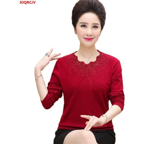 2019 New Women Pullovers Autumn Sweater Plus Size Solid Color Knitted Bottoming Sweater Mother Clothing Tops Femme Jumper W1660