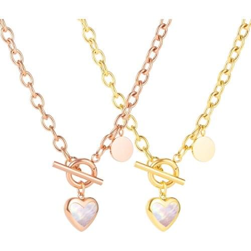 2021 Fashion Heart Round Pendants Necklaces For OL Women Girls Rose Gold Aesthetic Stainless Steel Jewelry Accessories Necklaces
