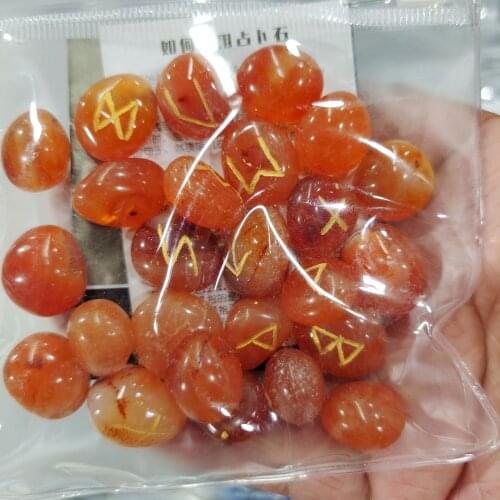 1 bag Viking Runes Amulet Set Natural red agate Stone Reiki Healing Crystals Divination Tumbled Energy Stone（amusement