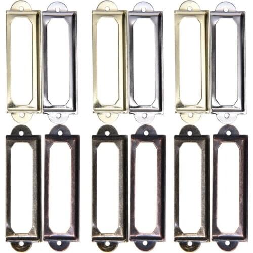 10pcs/Set Antique Brass Golden Metal Label Pull Frame Handle File Name Card Holder For Furniture Cabinet Drawer Box Case Bin
