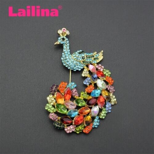 10pcs/Lot Vintage Style Peacock Brooch Pin Multi-Colored Crystal Peacock Animal Brooch