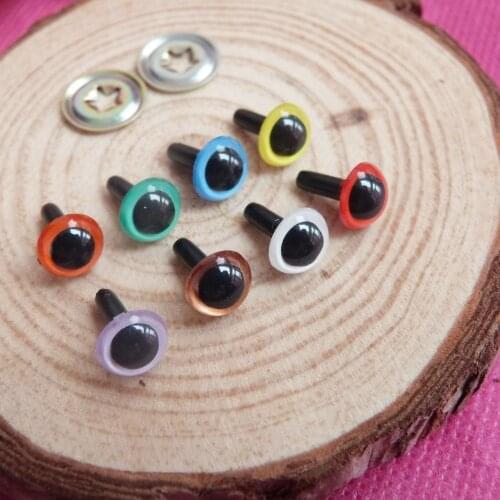 100pcs--handcraft paint mixed color 7.5/9/10.5/12/13.5/15/16.5/18mm smooth stem clear colorful toy eyes & meteal washer