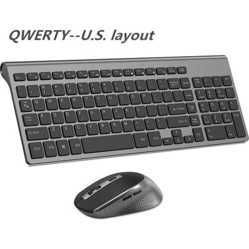 2.4G Wireless Keyboard and Mouse Protable Mini Keyboard Mouse ombo Set For Notebook Desktop PC Smart TV "QWETTY"USA Gray-Black