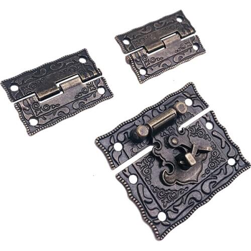 2pcs Chest Box Cabinet Hinge +1pc Antique Bronze Jewelry Wooden Box Latch Hasp Clasp Vintage Hardware Furniture Accessories