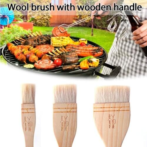 3 Sizes Wooden Handle BBQ Brush Pastry Brush Multifunction Food Grade BBQ Cake Brushes Basting Tools Kitchen Accessories Brush