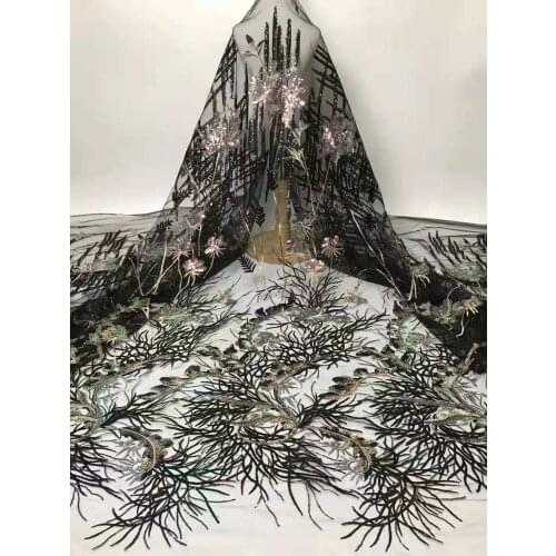 Africa Lace Fabric Sequin Embroidery Tulle Mesh DIY High-End Womens Clothing Design Sewing Evening Dress Party Dress 5 Yards