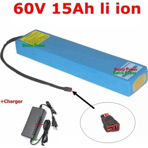 60V 15ah lithium ion battery li ion 18650 BMS rechargeble for 1500w 1000w scooter E bike bicycle citycoco + 2A Charger