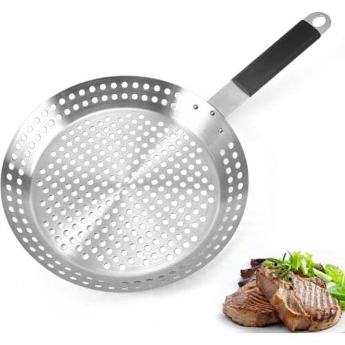 Barbecue Pan Nonstick Stainless Steel Grilling Skillet Barbecue Tray with Handle Grill Pan Barbecue Tray Kitchen BBQ Tools