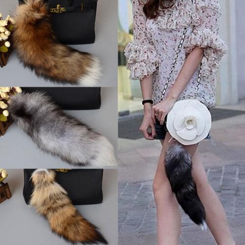 40CM Real fox fur tail pendant oversized bags belt hat fur tail Pendant Tassel Charm Handbag Keychain Gifts Keychain Accessories