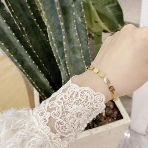 Fashion Light Luxury Design LOVE Geometric Lucky Small Square Simple Retro Stainless Steel Bracelet For Women Tous Jewelry Gift