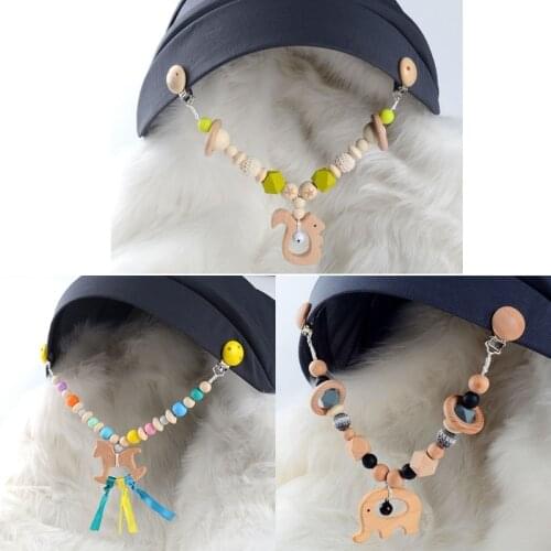 Baby Teether Stroller Pendant Pacifier Chain Rattle Pram Clip Crochet Beads Wooden Animal Pendant Infants Nursing T Toy
