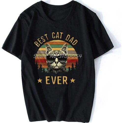 Retro Sunset Best Dad Cat Ever T-Shirt Men Cotton O-neck TShirt Hip Hop Tees Tops Harajuku
