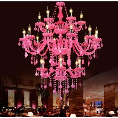 Pink Crystal Chandelier Lustre Crystal Chandelier 6+12+6 Arms Lustres De Cristal Chandelier Hotel Lobby Lamp Without Lampshade