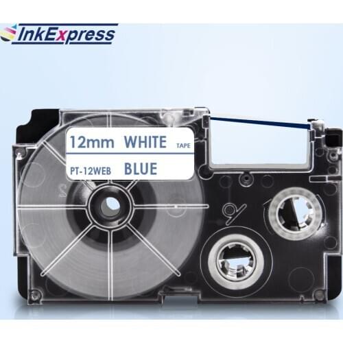 12mm XR-12WEB Blue on White Tape For CASIO XR-12WEB Label Tape Printer Ribbon Tape Cassette For CASIO Label Maker KL-100 KL-120