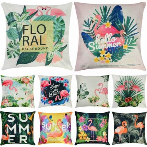 Summer Tropical Plants Flamingo Pillowcase Cotton Linen Cushion Cover Decorative Hawaii Party Home Sofa Pillow Case Decor Gifts