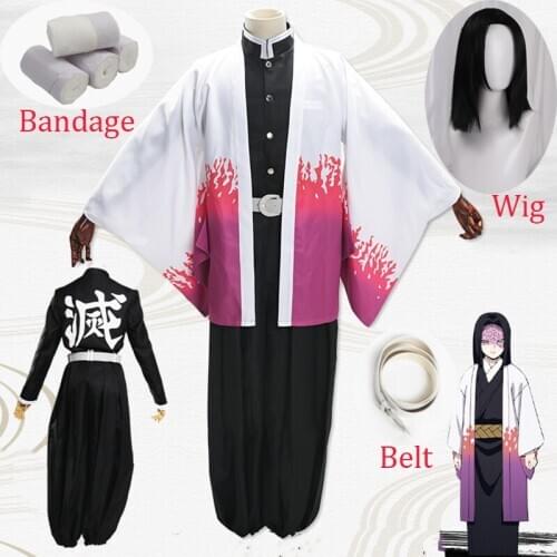 HOT! Anime Demon Slayer Ubuyashiki Kagaya Cosplay Costume Full set Clog Shoes Cloak Anime Wig Halloween Carnival Party Dress