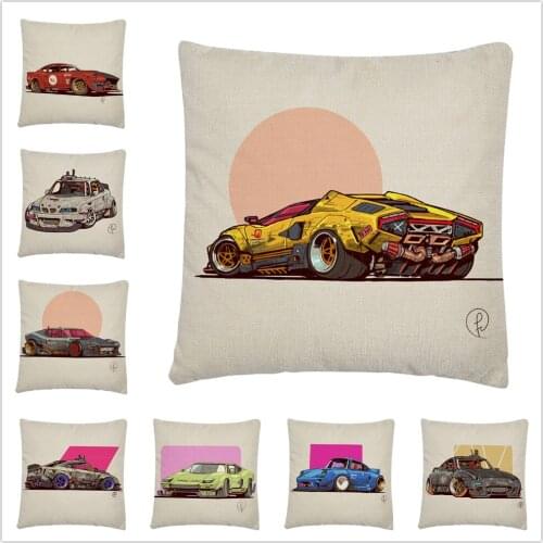 Futuristic Punk Style Car Cartoon Pattern Linen Cushion Cover Pillowcase Home Sofa Car Decoration Pillowcase45X45 Cm