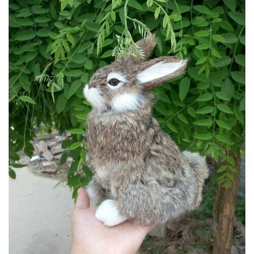 Cute simulation sitting rabbit toy resin&fur khaki rabbit doll gift about 22x16cm 1294