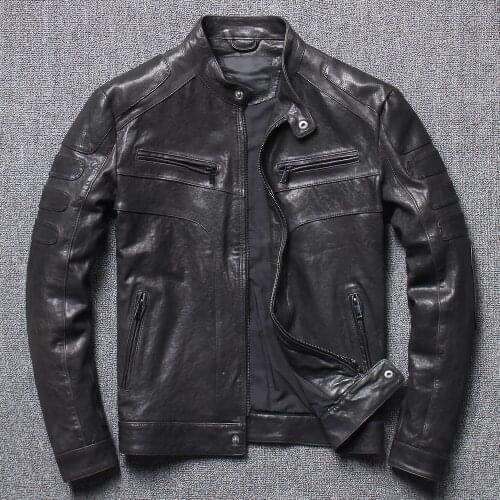 Mens Youth Sheepskin Leather Jacket Short Korean Style Slim Fashion Motorcycle Jacket Genuine Leather Jacket