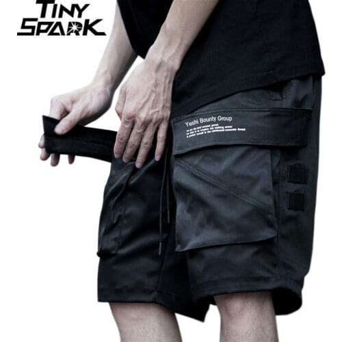 Men Hip Hop Cargo Shorts Streetwear 2021 Harajuku Joggers Short Side Pocket Summer Black Casual Track Shorts Hipster Street Wear