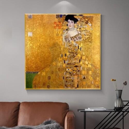 Portrait of Adele Bloch By Gustav Klimt Canvas Paintings on The Wall Golden Classical Wall Art Replications for Home Decoration