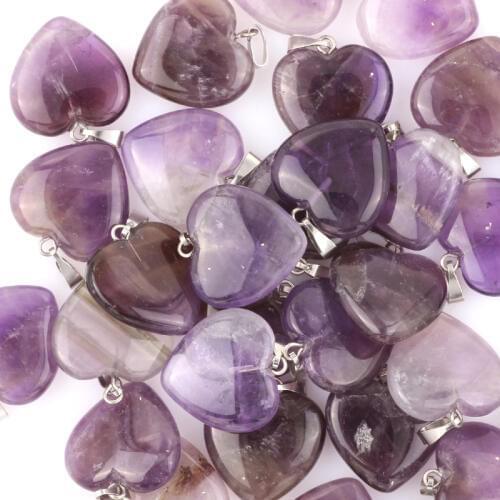 QianBei Charms Crystal Heart Beads Natural Purple Stone Loose Beads for Bracelet Pendant Necklace Jewelry Wholesale 5pcs free