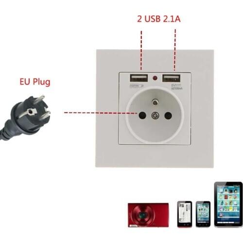 Mixed 86 Wall Socket Outlet Switch Panel with 2.1A USB Port Standard Charger