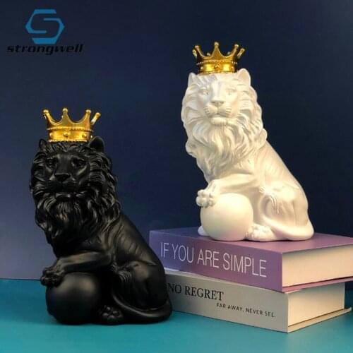 Strongwell Modern Animal Sculpture Resin Crown Lion Statue Art Figurines Home Living Room Dsiplay Furnishings Business Gifts