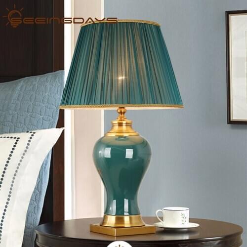 40x69cm European Style Modern American Luxury Green Ceramic Table Lamps For Living Room Bedroom Home Decor Ins Bedside Lamp