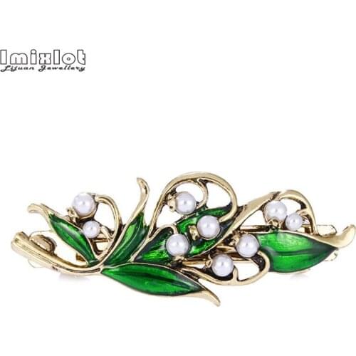 Vintage Green Enamel Leaf Hairpins Simulated Pearl Hair Clips Barrette Women Girls Headwear Spring Clip Hair Accessories