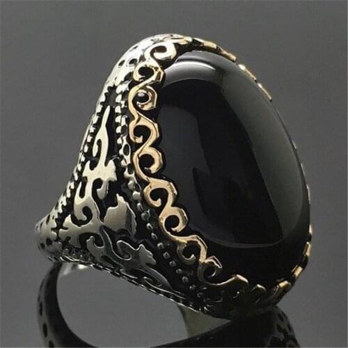 Vintage Exaggerated Big Black Crystal Womens Ring Luxury Party Banquet Finger Ring Accessories Exquisite Female Jewelry Gifts