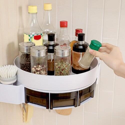 Rotating Corner Shelf Multifunctional Wall-mounted Tray Cabinet Organizer For Spices Condiments Kitchen And Cabinet Organizer