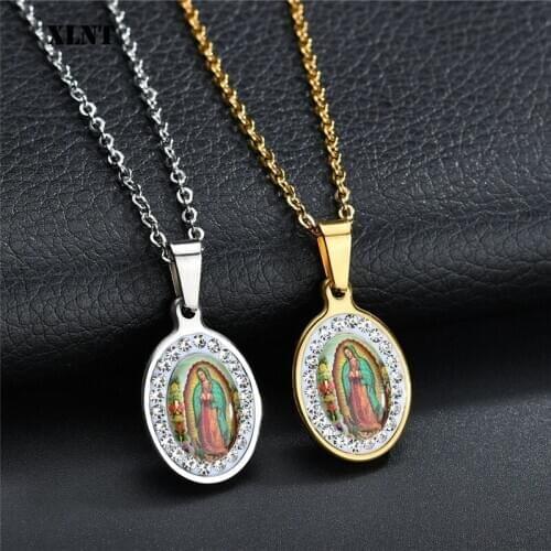 XLNT Virgin Mary Pendant Necklace for Women Girls,Silver/Gold Color Our Lady Wholesale Colar Trendy Stainless Steel Jewelry