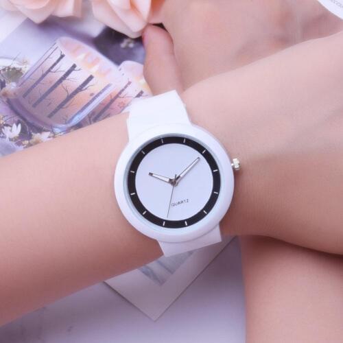Womens Simple Girls Students Quartz Analog Jelly Wrist Watch Silicone Band Round Dial