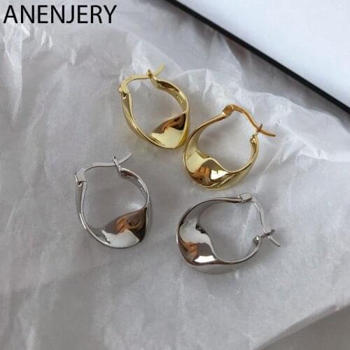 ANENJERY 925 Sterling Silver Irregular Twist Hoop Earrings For Women Temperament French Retro Jewelry Wholesale