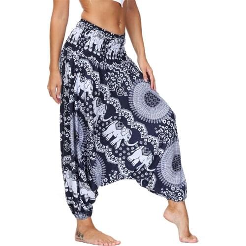 Sarouel Women Oversized Harem Pants Ethnic Printing Yoga Fitness Beach Bloomers Elephant Drop Crotch Wide Leg Pants