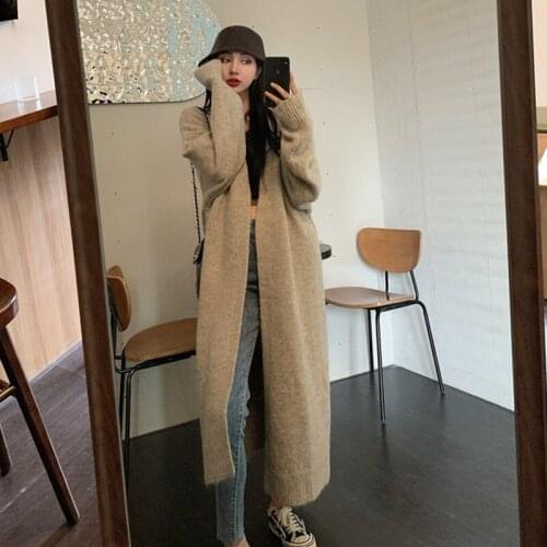 2021 Spring Autumn Korean Women Knitted Cardigan Sweater Jacket Vintage Female Loose Long Open stitch Sweater Coat Streetwear