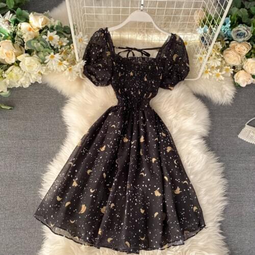 2020 New Summer Women Floral Print Mesh Dress Female Short Sleeve Holiday Beach Dress A-line Black Party Dresses Vestidos P776