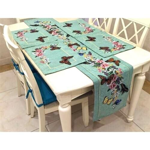 MUZZI 1 table runner+4 pieces mat table flag Cotton Table runner butterfly printing table mat home decoration